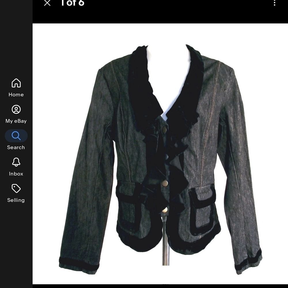 JEANOLOGY COLLECTION Stylish Black Velvet Trim Women's Jean Jacket 351